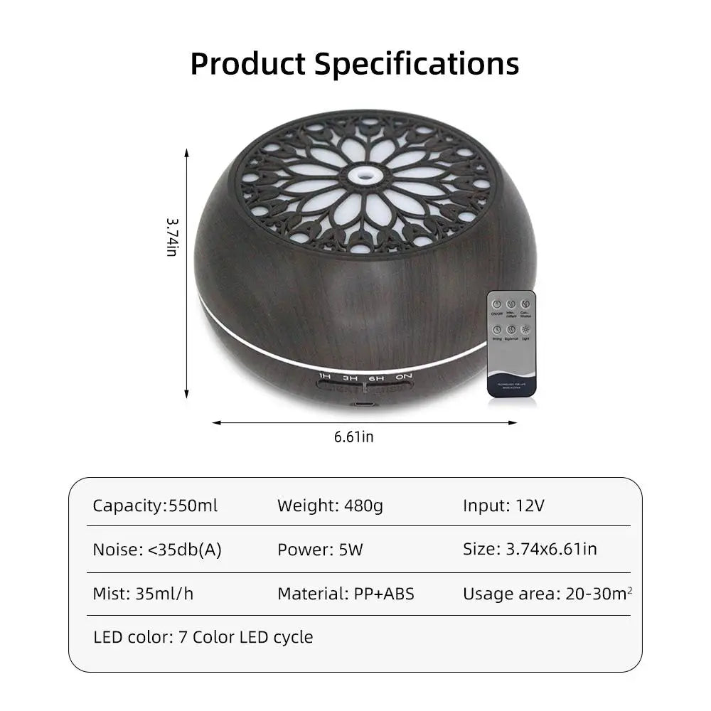 550ml Essential Oil Diffuser with Remote, 6 Scents, Auto-Off Safety, Aromatherapy Humidifier for Holidays, Birthdays & Self-Care