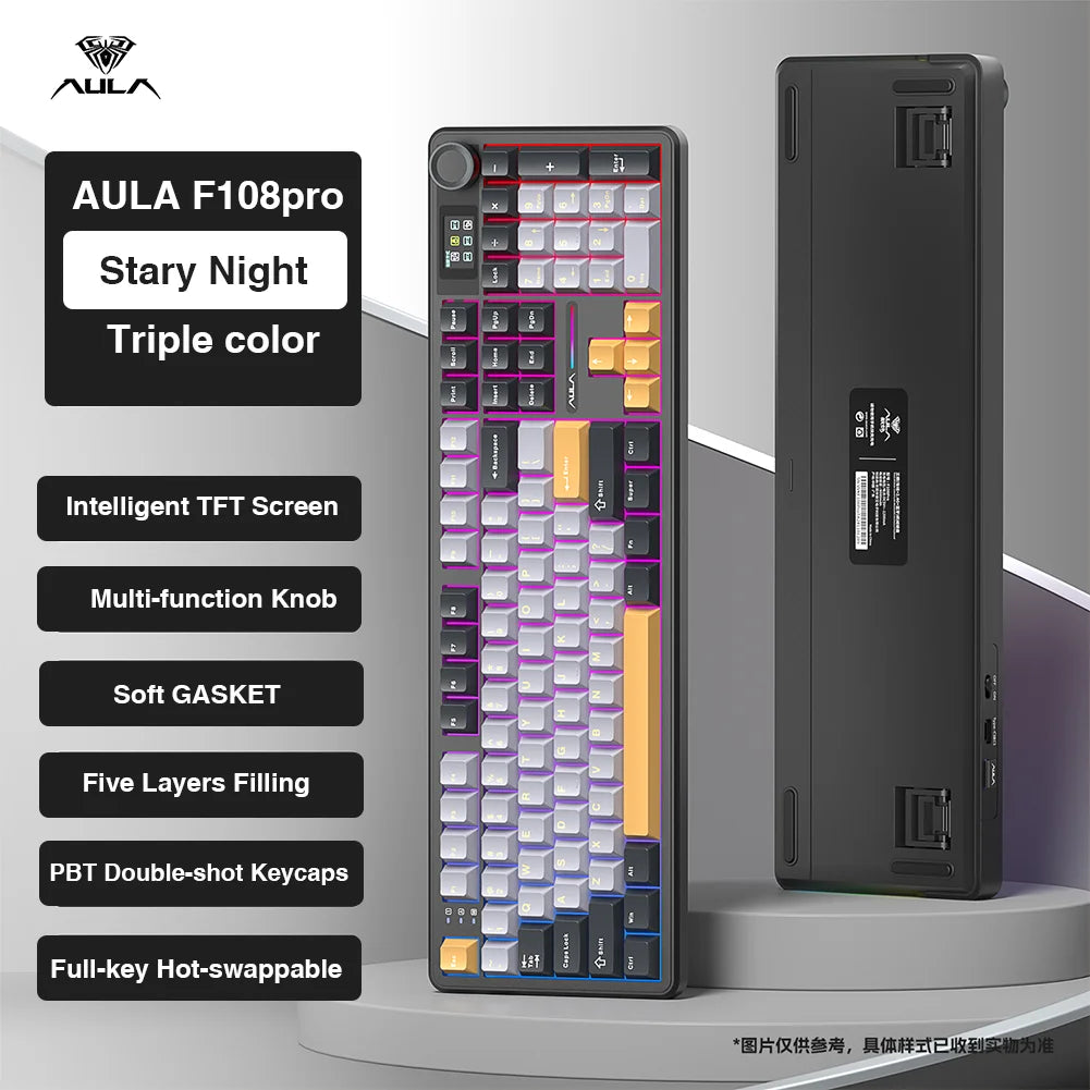 AULA F108 Pro Wireless Bluetooth Macro Gaming Keyboard With TFT Display