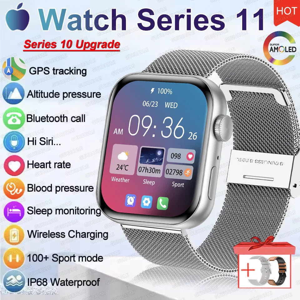 2026 New Original Watch Series 11 Women Smart Watch Bluetooth Call NFC IP68 Waterproof HD AMOLED Screen GPS Track Men Smartwatch