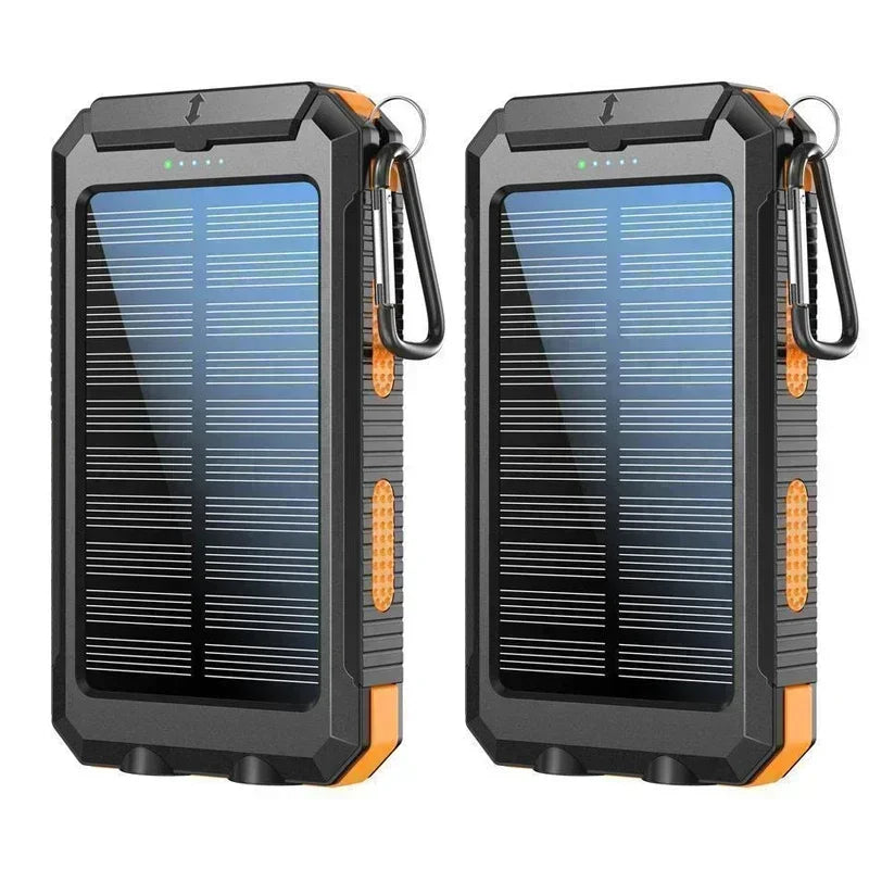 Camping charging must have 10000mAh Solar Power Bank: dual USB fast charging flashlight. Waterproof shockproof reliable outdoor