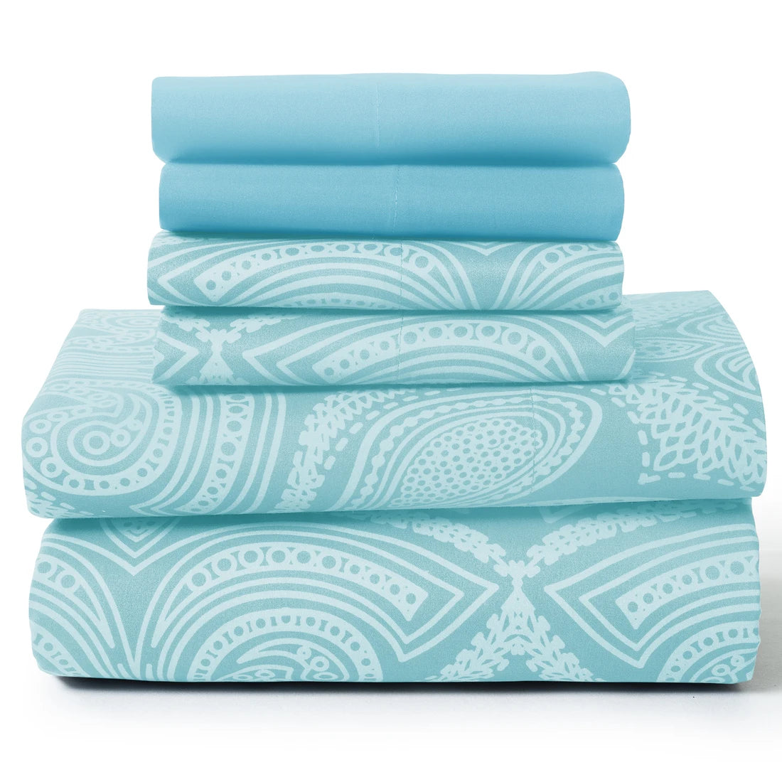 LUX Décor Paisley Sheet Set – 6 Piece Ultra-Soft Microfiber Bed Sheets with Flat Sheet, 16 Inches Deep Pocket Fitted Sheet