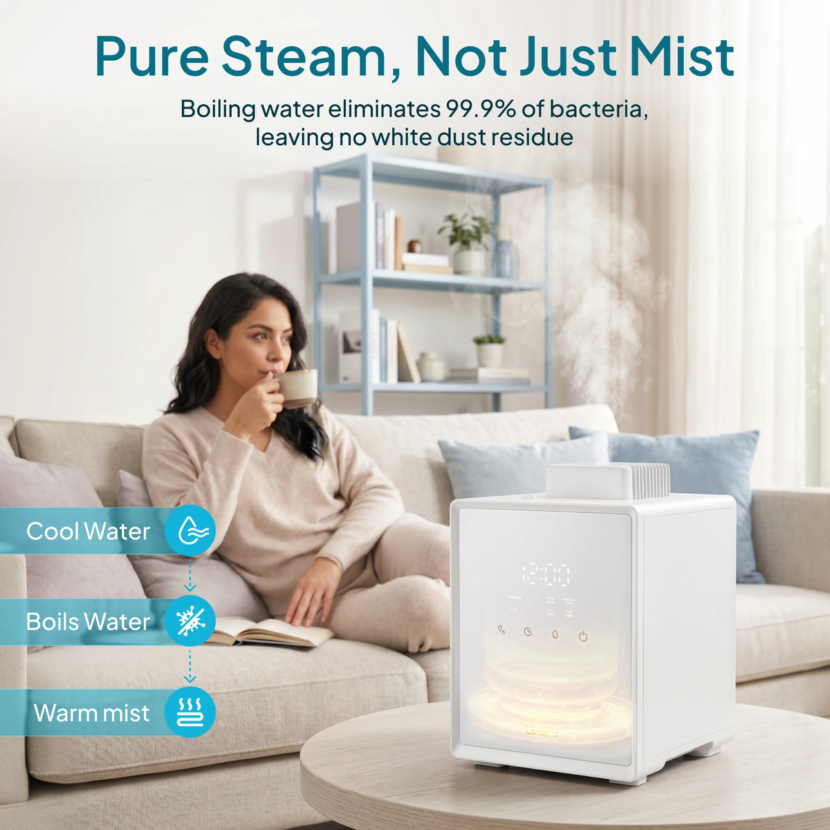 Livatro Warm Mist Humidifier With Stainless Steel Tank And Timer