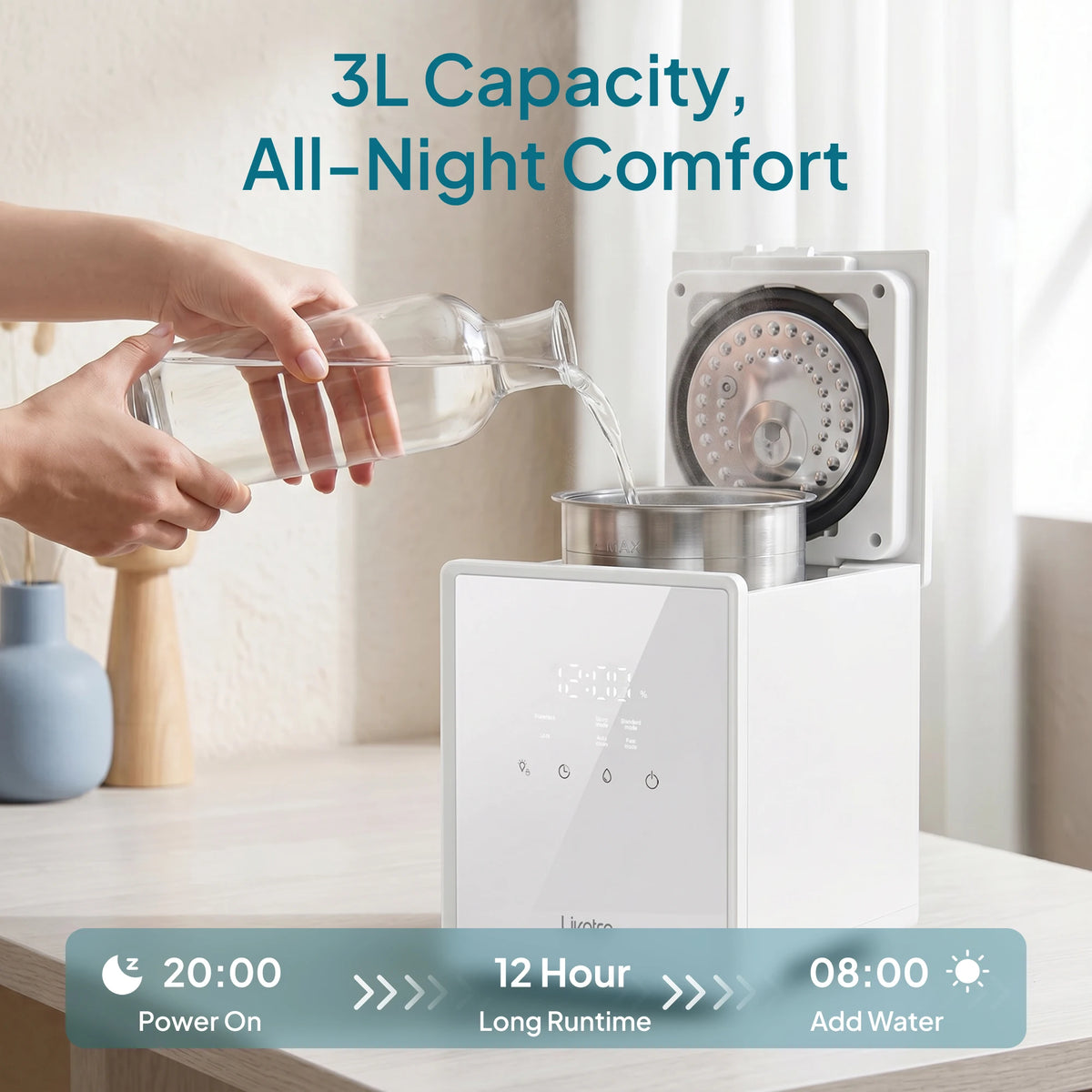 Livatro Warm Mist Humidifier With Stainless Steel Tank And Timer