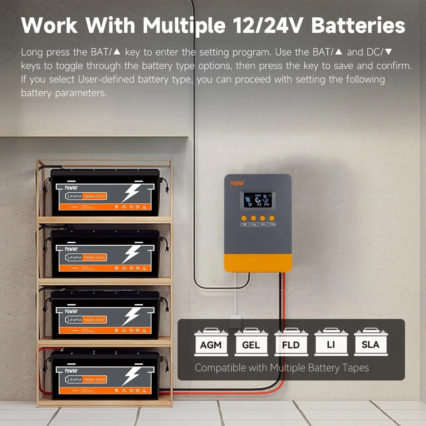 PowMr 25A 35A 45A MPPT Solar Charge Controller Blacklight LCD Regulator Max 100VDC Soalr Panel Support 12V 24V Lithium Battery