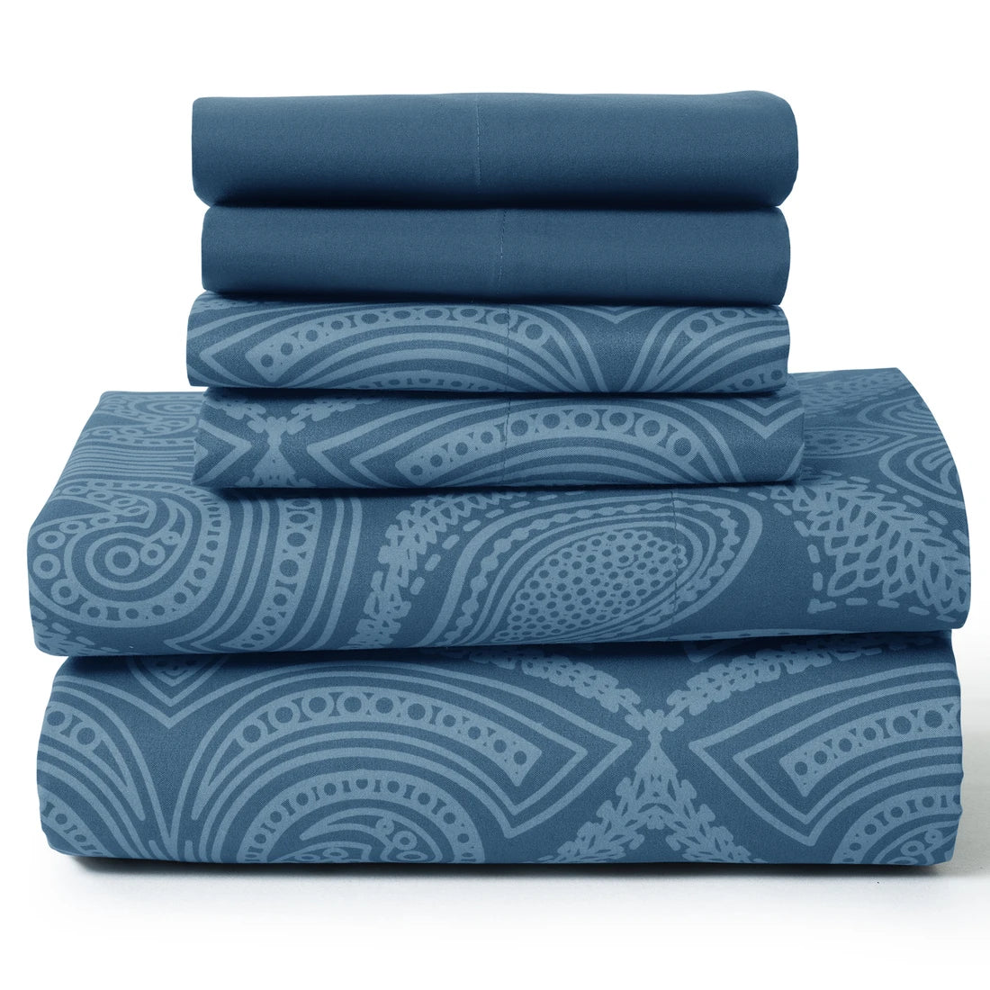LUX Décor Paisley Sheet Set – 6 Piece Ultra-Soft Microfiber Bed Sheets with Flat Sheet, 16 Inches Deep Pocket Fitted Sheet