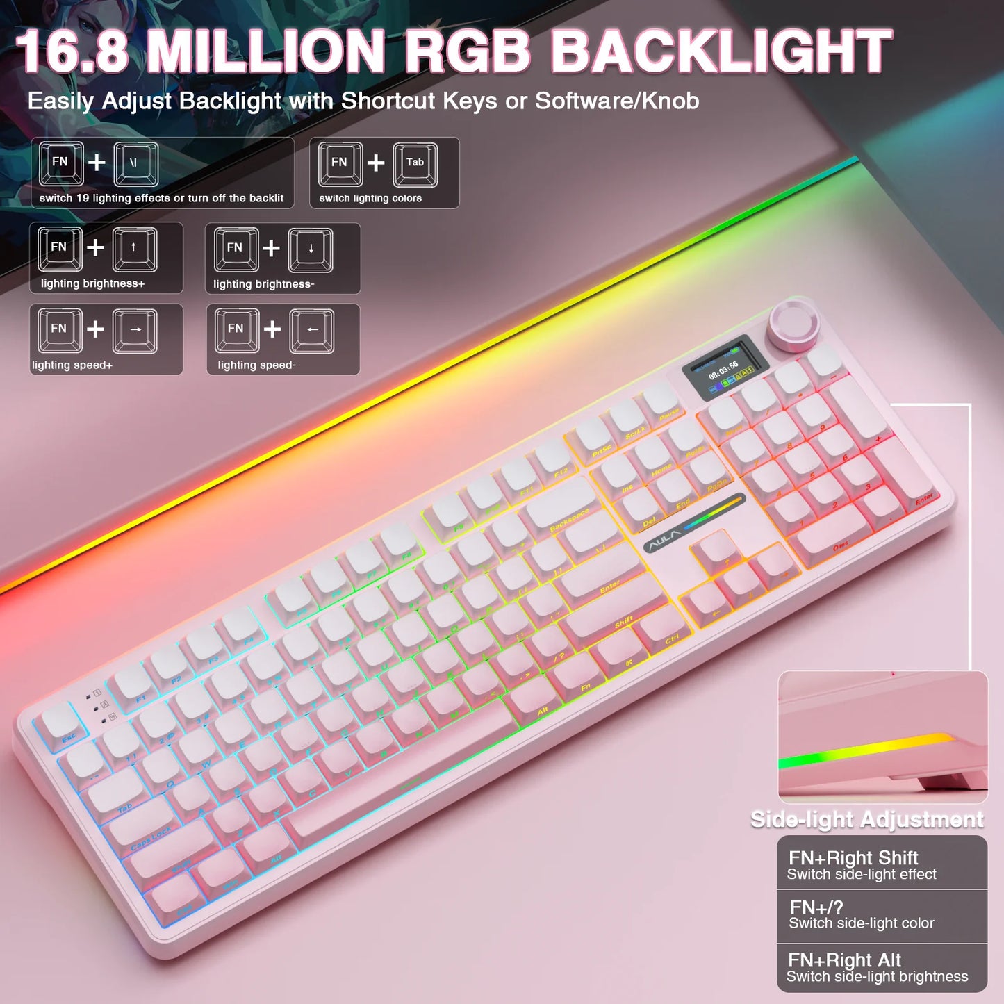 AULA F108 Pro Wireless Bluetooth Macro Gaming Keyboard With TFT Display