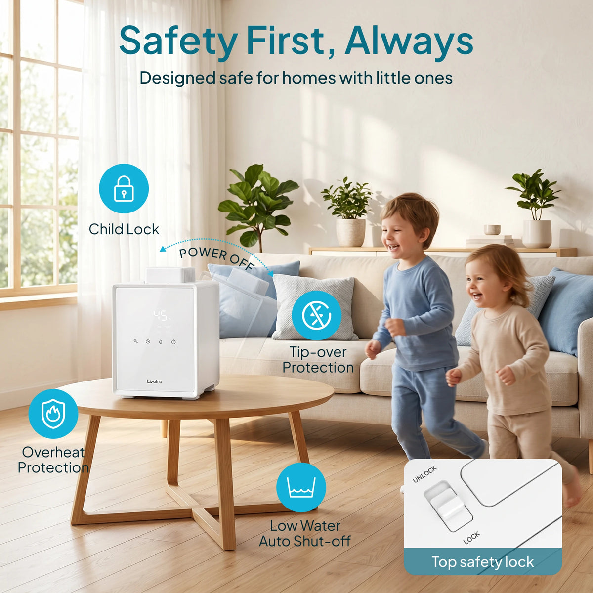 Livatro Warm Mist Humidifier With Stainless Steel Tank And Timer