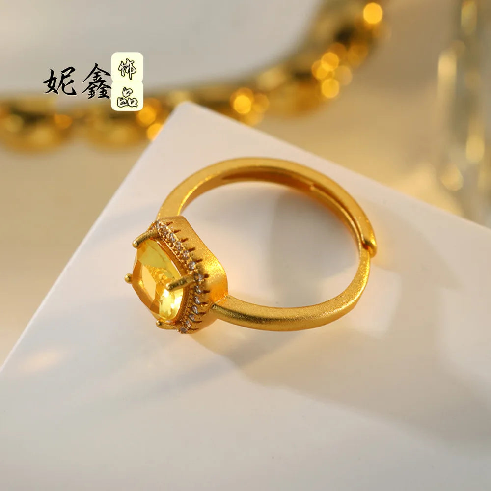 Square Adjustable Ring 24K Gold 999