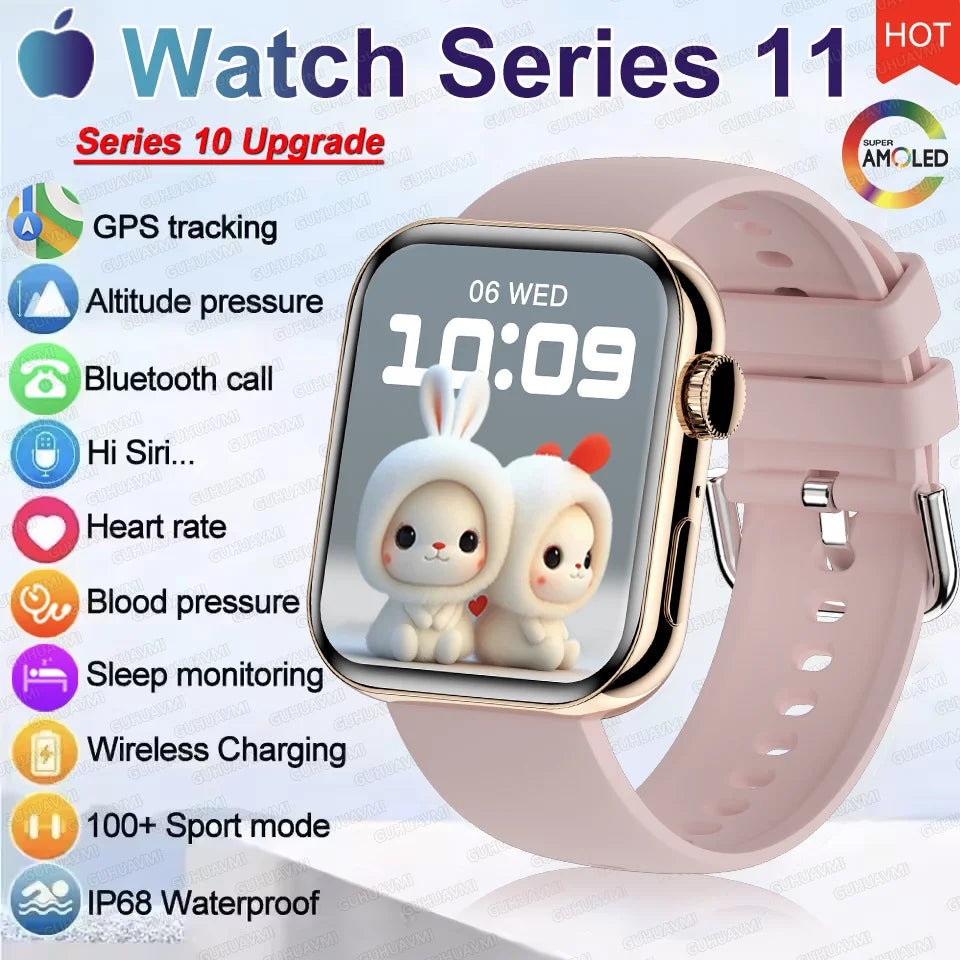 2026 New Original Watch Series 11 Women Smart Watch Bluetooth Call NFC IP68 Waterproof HD AMOLED Screen GPS Track Men Smartwatch