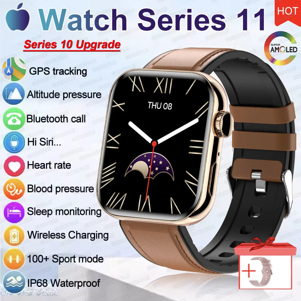 2026 New Original Watch Series 11 Women Smart Watch Bluetooth Call NFC IP68 Waterproof HD AMOLED Screen GPS Track Men Smartwatch
