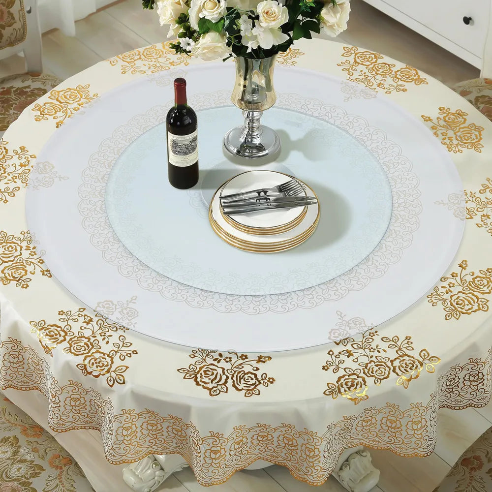 Bymaocar 27.56in Tempered Glass Turntable Clear Dining Round Table Centerpiece Tabletop 360° Rotation W/ 14.96in Large Chassis