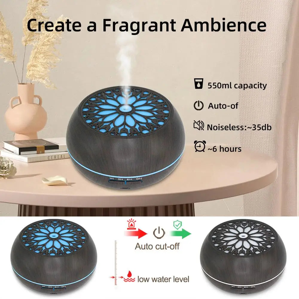 550ml Essential Oil Diffuser with Remote, 6 Scents, Auto-Off Safety, Aromatherapy Humidifier for Holidays, Birthdays & Self-Care