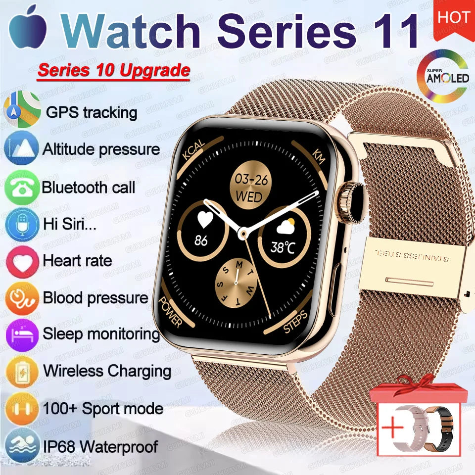 2026 New Original Watch Series 11 Women Smart Watch Bluetooth Call NFC IP68 Waterproof HD AMOLED Screen GPS Track Men Smartwatch
