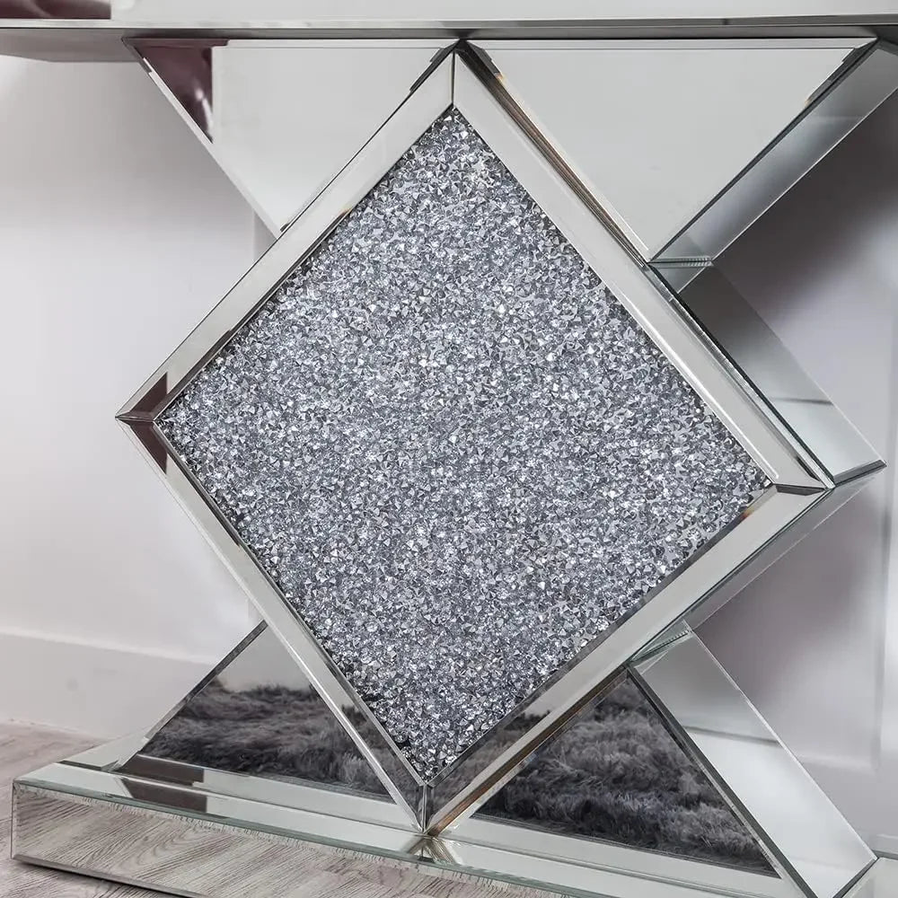 SHYFOY Mirrored Console Table With Diamond Shaped Accent For Foyer