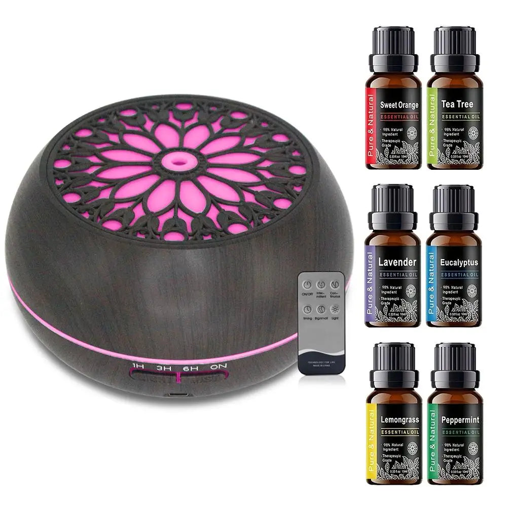 550ml Essential Oil Diffuser with Remote, 6 Scents, Auto-Off Safety, Aromatherapy Humidifier for Holidays, Birthdays & Self-Care