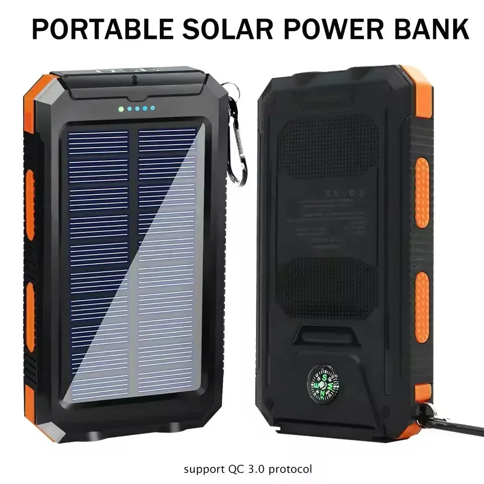 Camping charging must have 10000mAh Solar Power Bank: dual USB fast charging flashlight. Waterproof shockproof reliable outdoor
