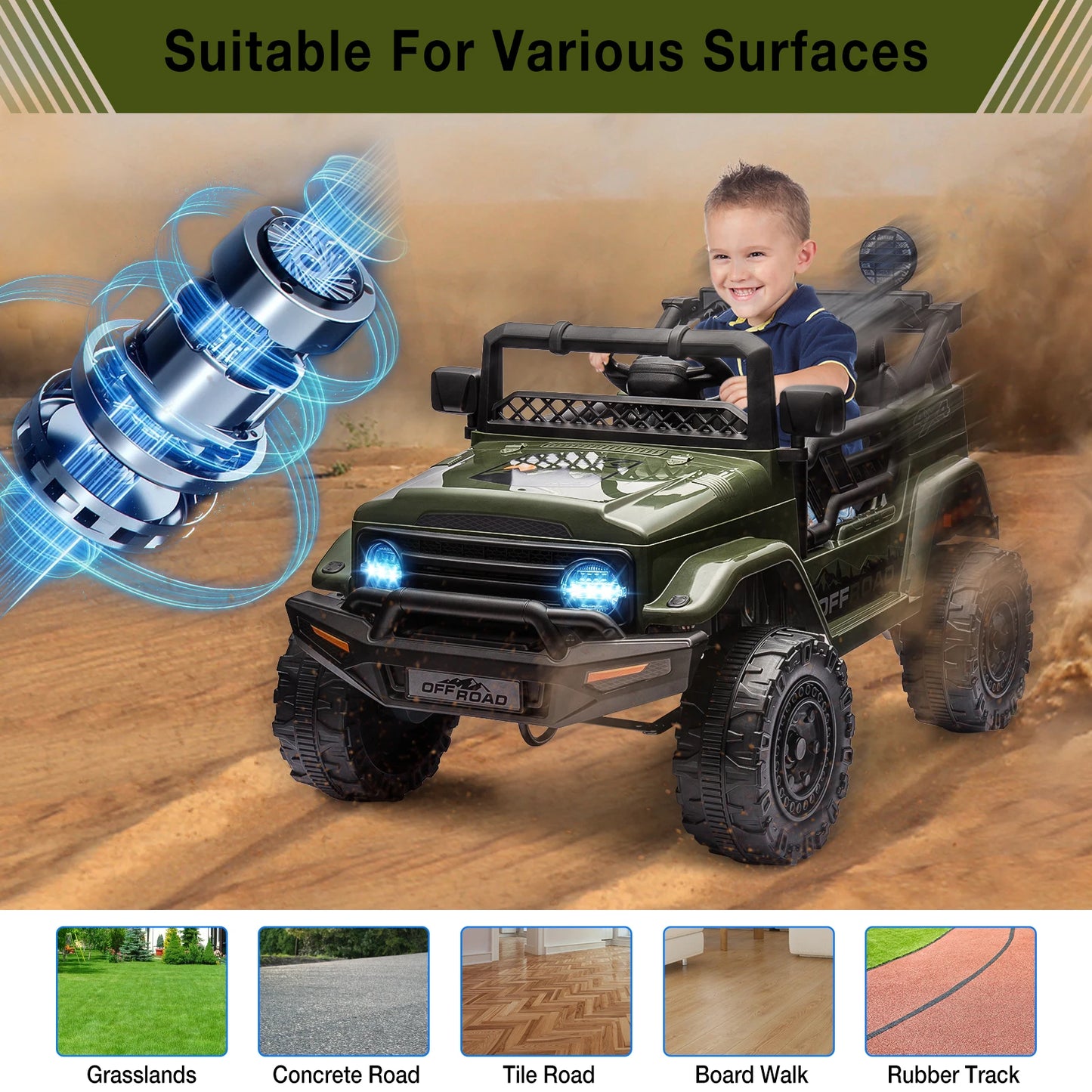 HiMISSE 12V Kids Ride On Truck Remote Bluetooth LED Lights