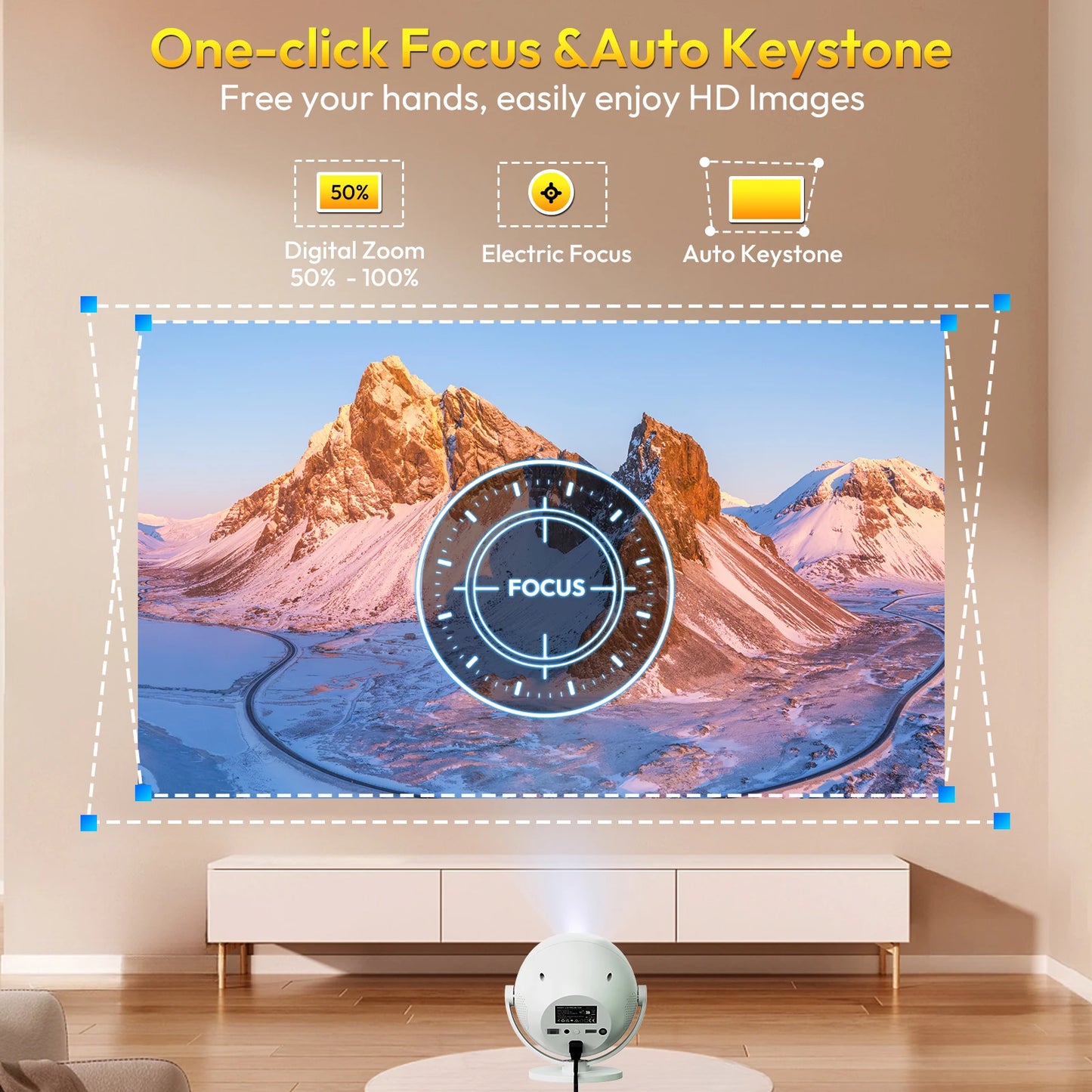 XGODY 350 ANSI 4K Portable Android Projector Native 720P/1080P WiFi6 Bluetooth 50% Zoom Electric Focus for Home Theater