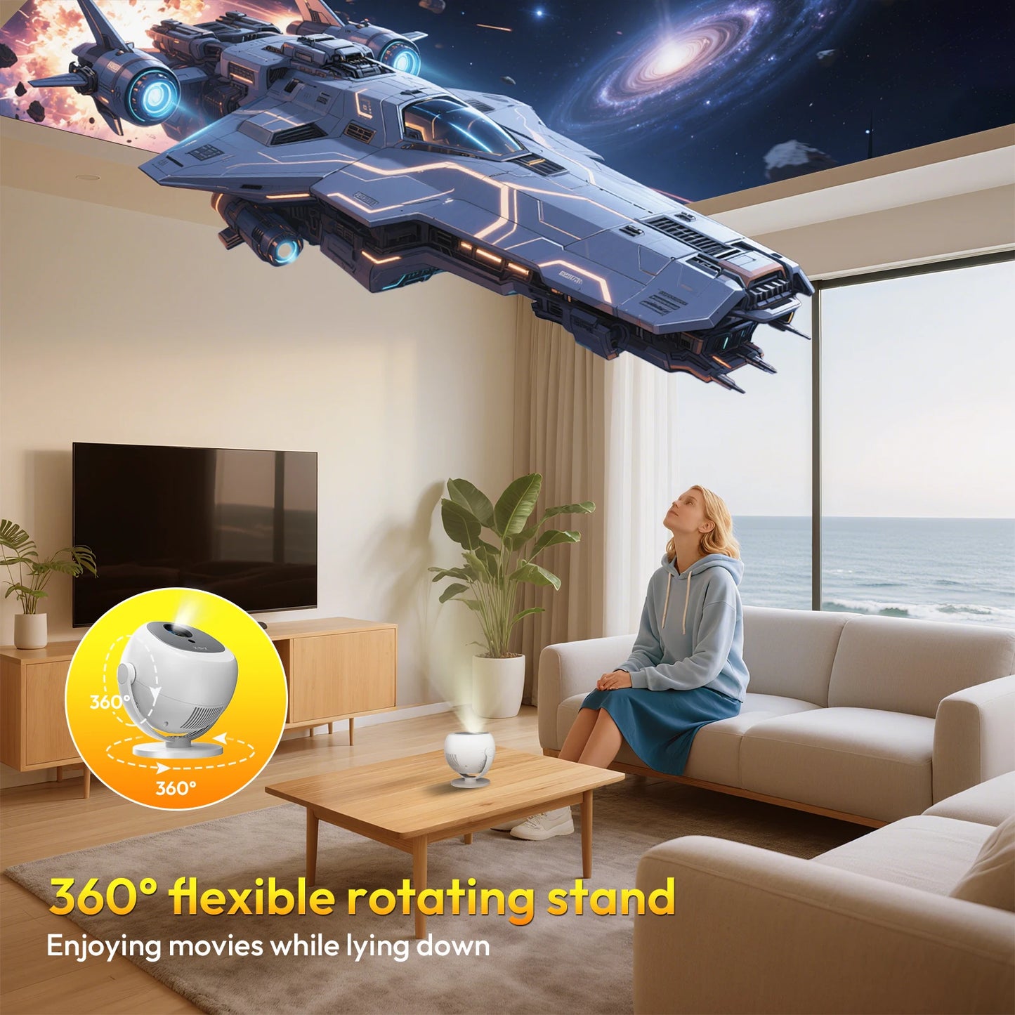 XGODY 350 ANSI 4K Portable Android Projector Native 720P/1080P WiFi6 Bluetooth 50% Zoom Electric Focus for Home Theater