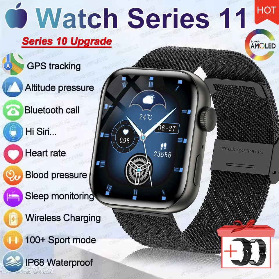2026 New Original Watch Series 11 Women Smart Watch Bluetooth Call NFC IP68 Waterproof HD AMOLED Screen GPS Track Men Smartwatch