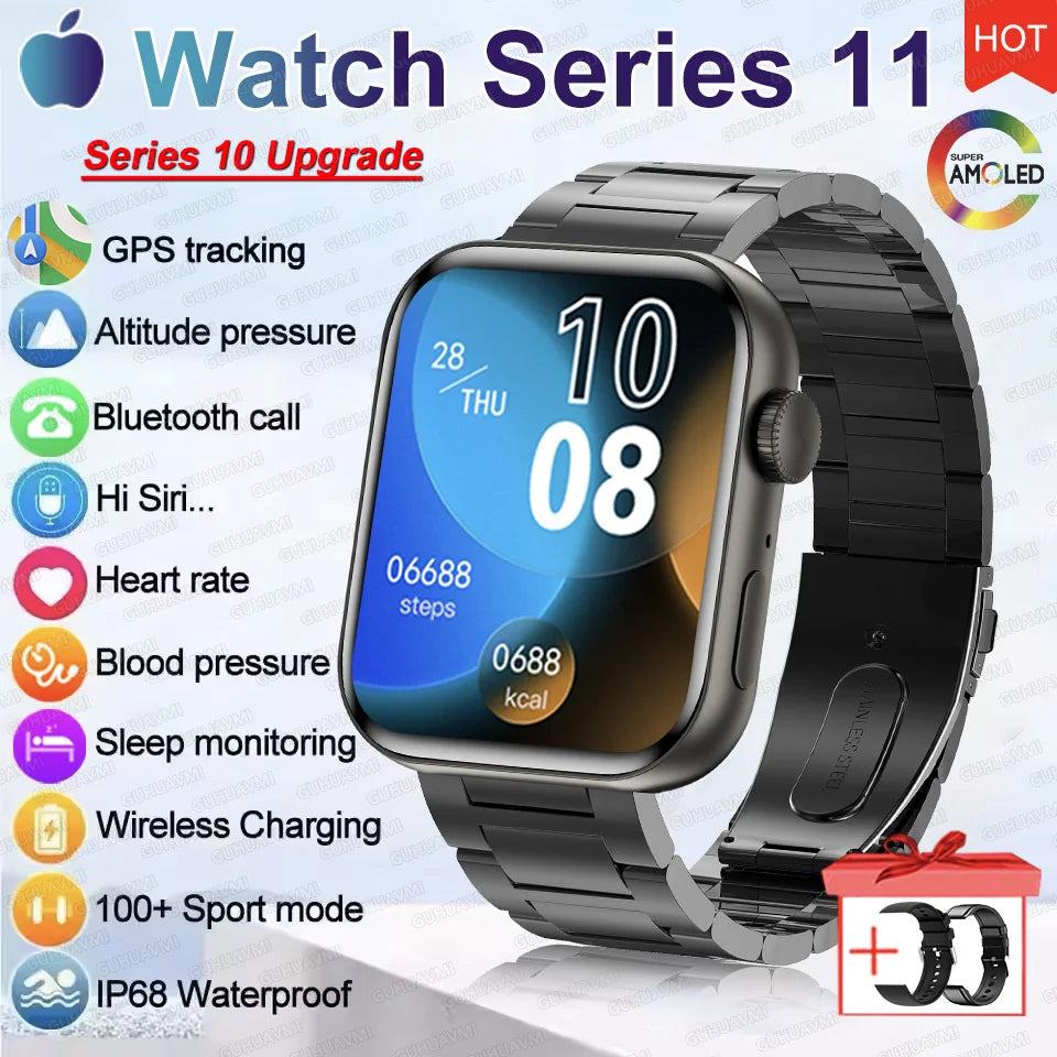 2026 New Original Watch Series 11 Women Smart Watch Bluetooth Call NFC IP68 Waterproof HD AMOLED Screen GPS Track Men Smartwatch