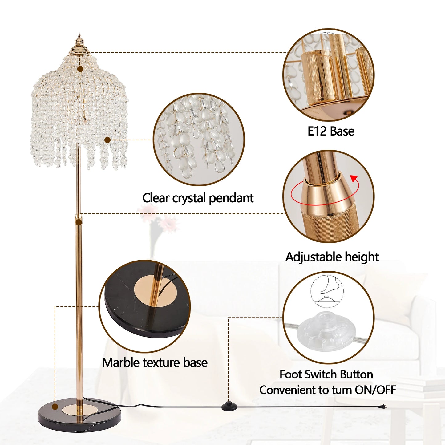 ARLGSITE 3 Light Crystal Floor Lamp