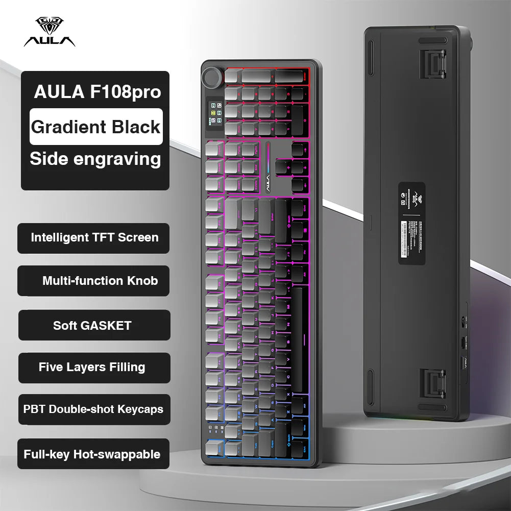 AULA F108 Pro Wireless Bluetooth Macro Gaming Keyboard With TFT Display