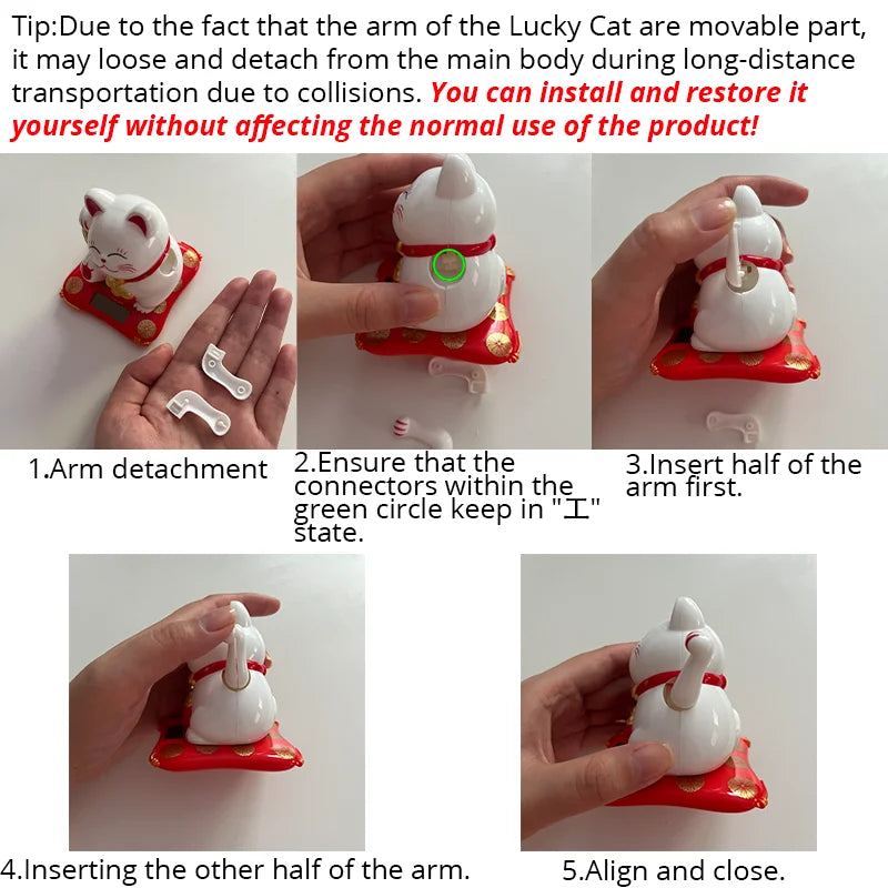 1pc Lucky Beckoning Cat Solar Powered Waving Wealth Good Fortune Awaits Solar-Powered Ornaments for Home, Office, and C