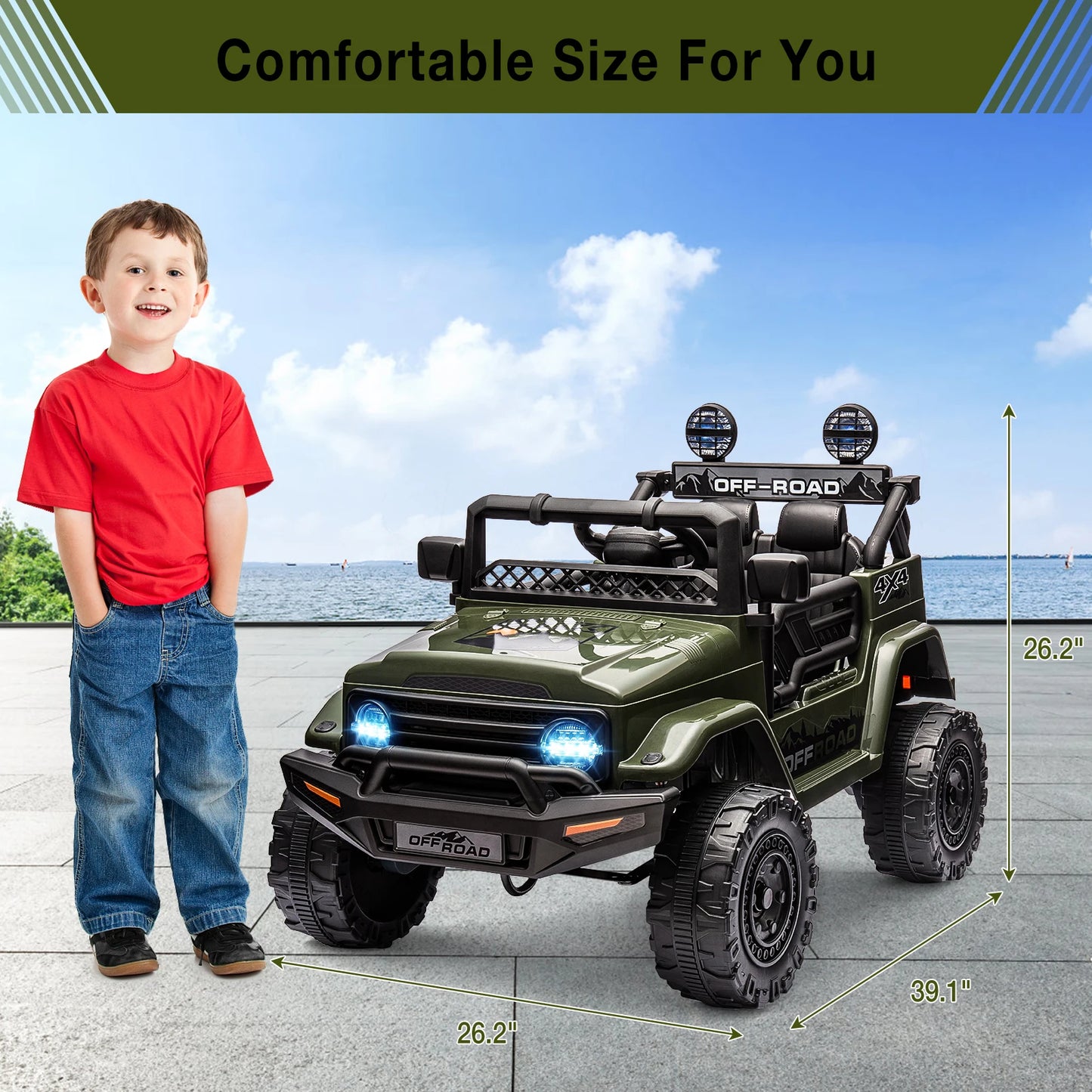 HiMISSE 12V Kids Ride On Truck Remote Bluetooth LED Lights