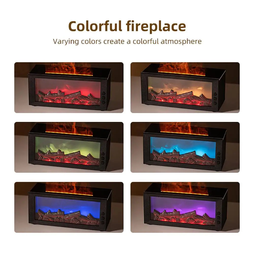 Upgraded Fireplace Diffuser 7-Color LED Flame Effect 300ml Cool Mist Humidifier Remote Timer Relaxing Aromatherapy Home Office