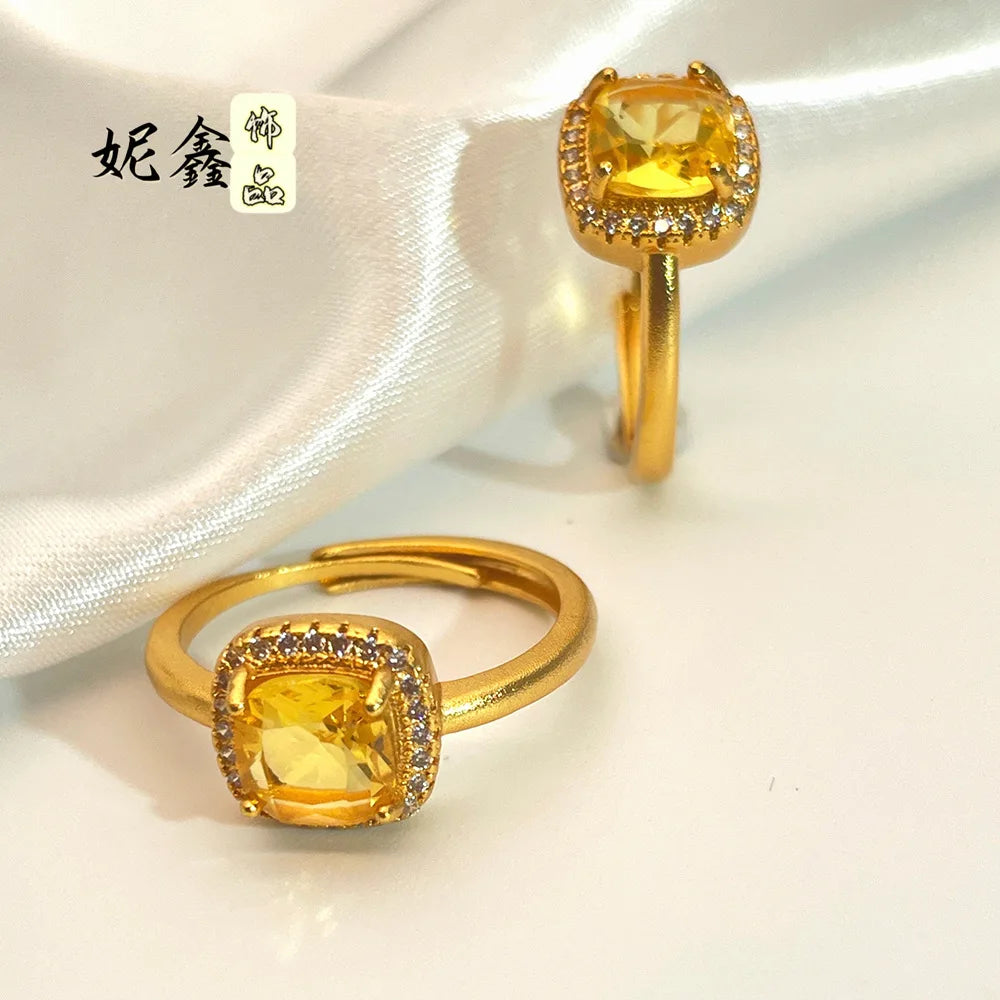 Square Adjustable Ring 24K Gold 999