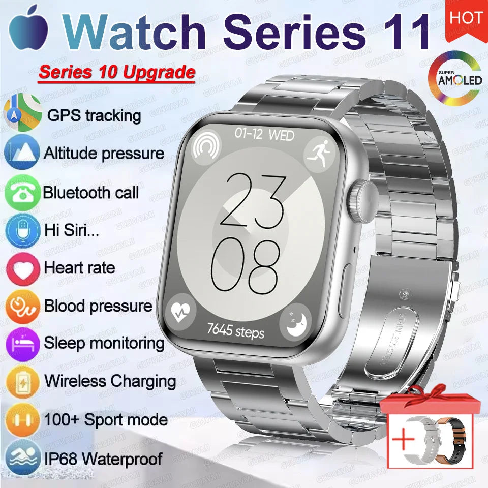 2026 New Original Watch Series 11 Women Smart Watch Bluetooth Call NFC IP68 Waterproof HD AMOLED Screen GPS Track Men Smartwatch