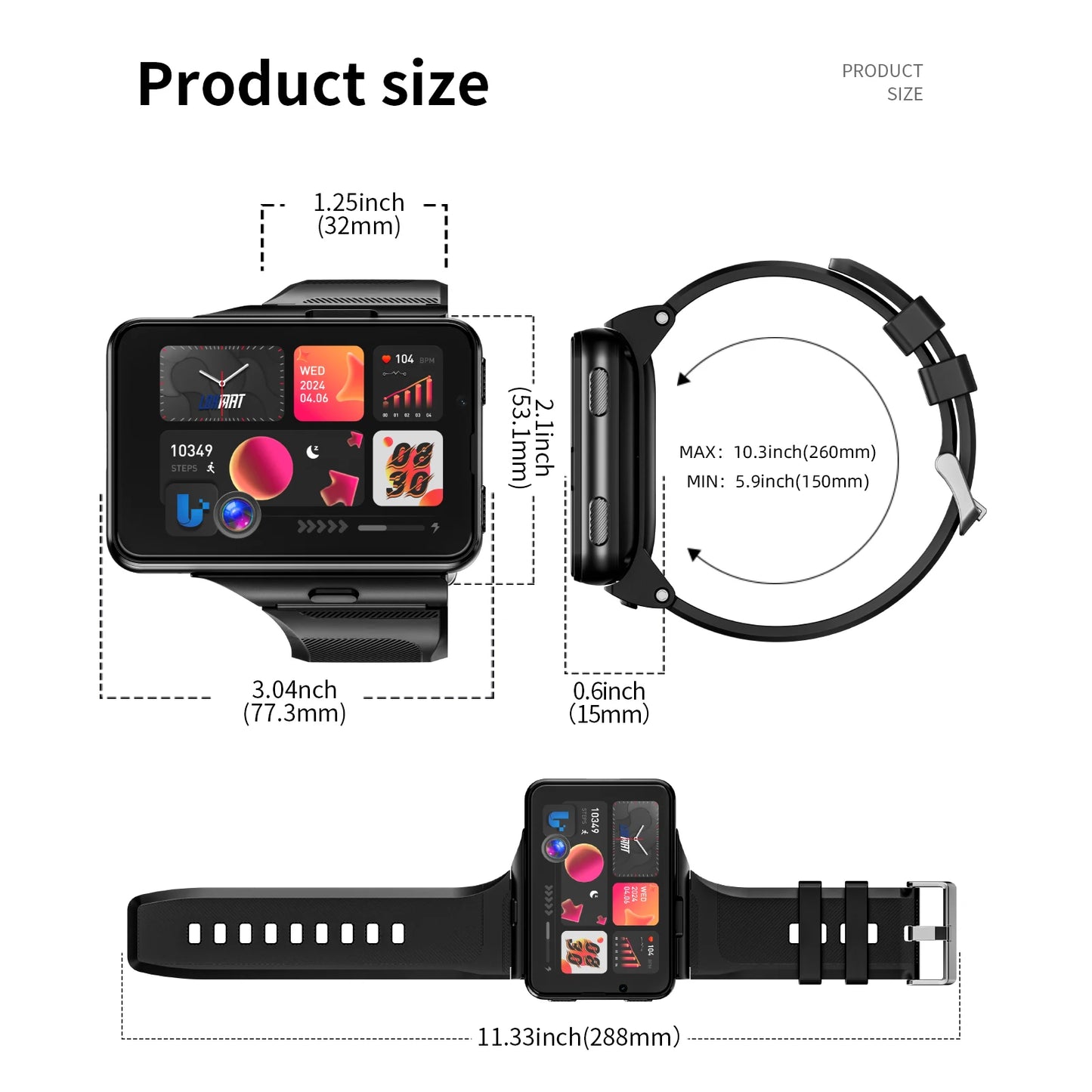 LOKMAT APPLLP MAX Detachable Strap Android Smart Watch Phone Wifi 4G Network Watch Dual Camera Video Calls Heart Rate Monitor