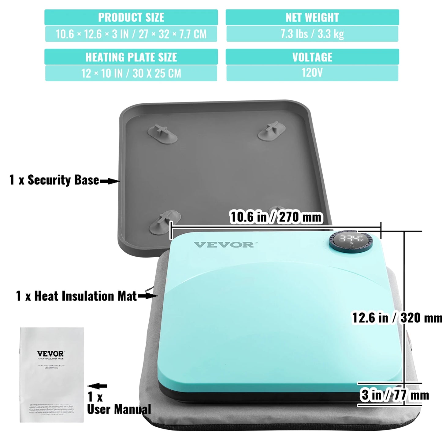 SucceBuy 9x9/12x10 in Portable Heat Press Machine DIY Shirt Printing Multifunctional Sublimation Transfer HTV Vinyl T-shirt Bag