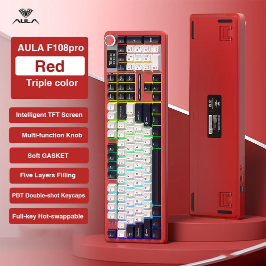 AULA F108 Pro Wireless Bluetooth Macro Gaming Keyboard With TFT Display