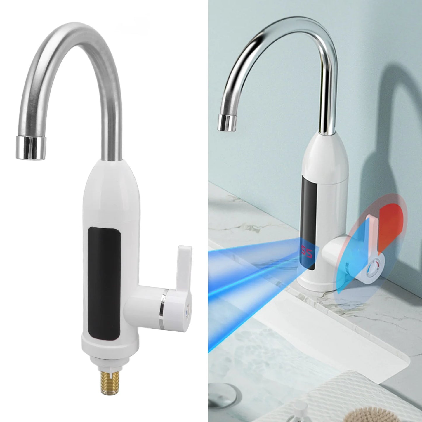 3000W Instant Heating Faucet Water Heater Faucet IPX4 ABS Tankless Stainless Steel Kitchen Heating Tap for Home