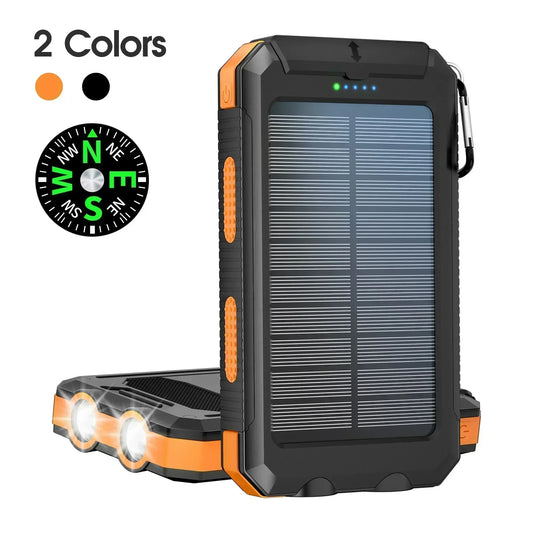 Camping charging must have 10000mAh Solar Power Bank: dual USB fast charging flashlight. Waterproof shockproof reliable outdoor