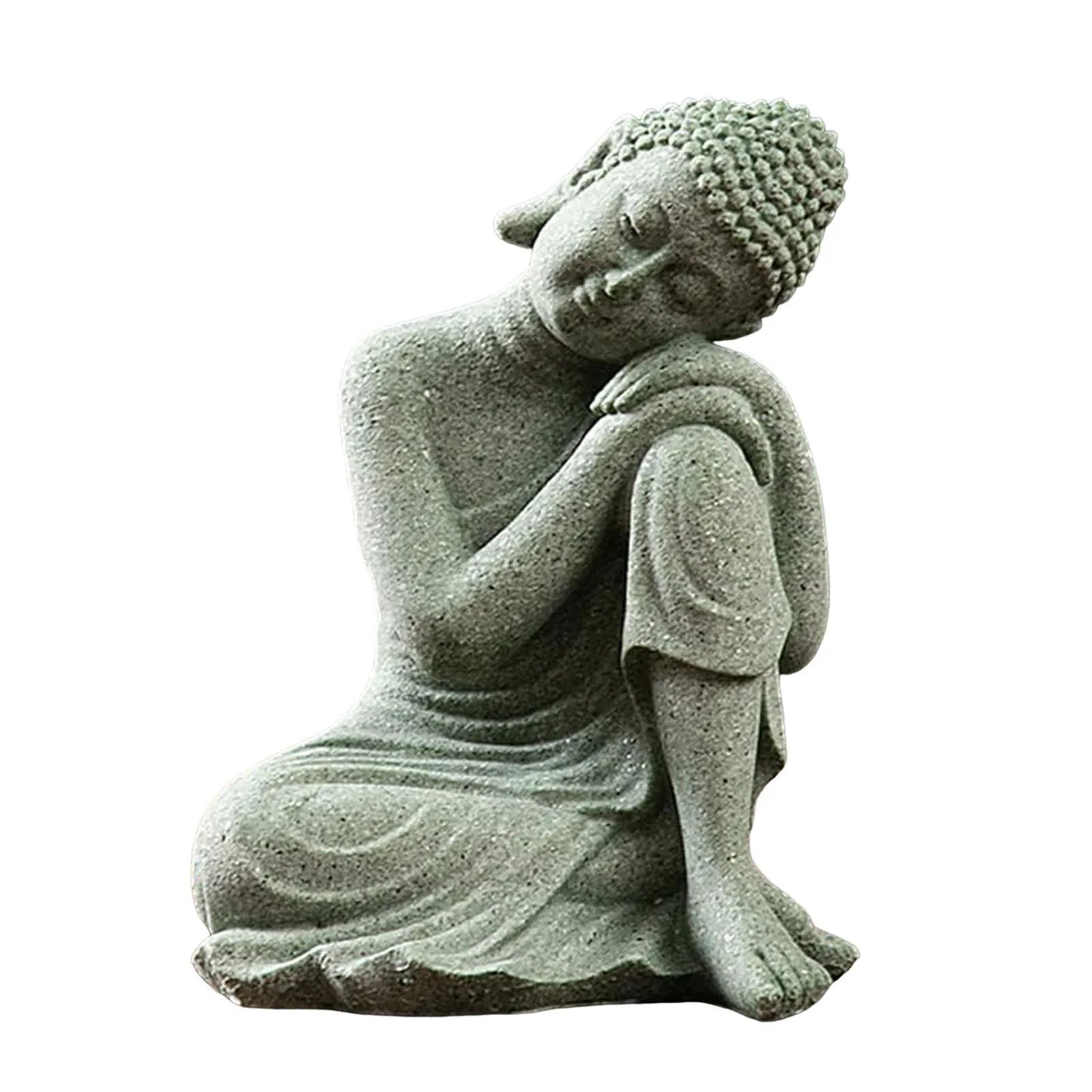 Green Sandstone Buddha Statue for Home Altar Meditation Room Decor Zen Buddhist Sculpture Spiritual Ornaments