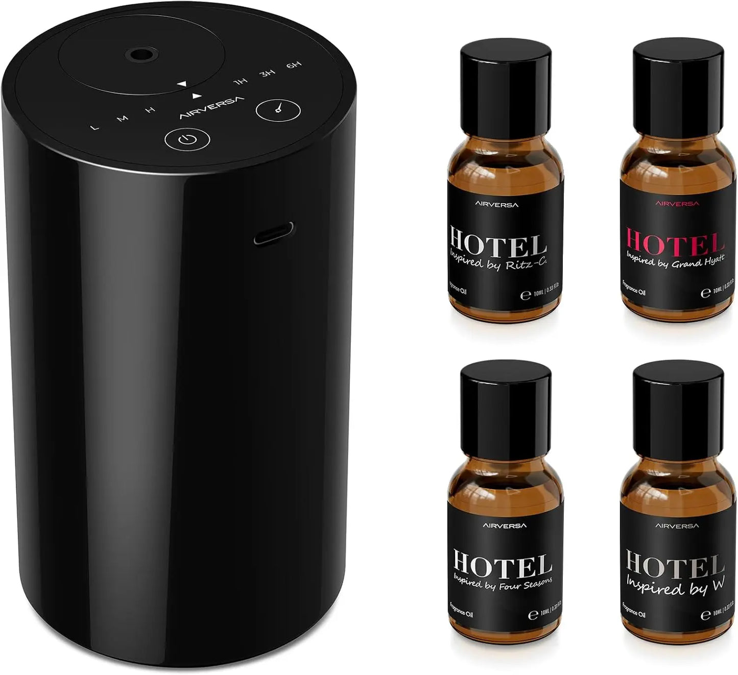 WaterlEssential Oil Diffuser Starter Kit with 4 x 10mL Hotel Scent Fragrance Oil, Battery Operated Mini Scent Air Machine