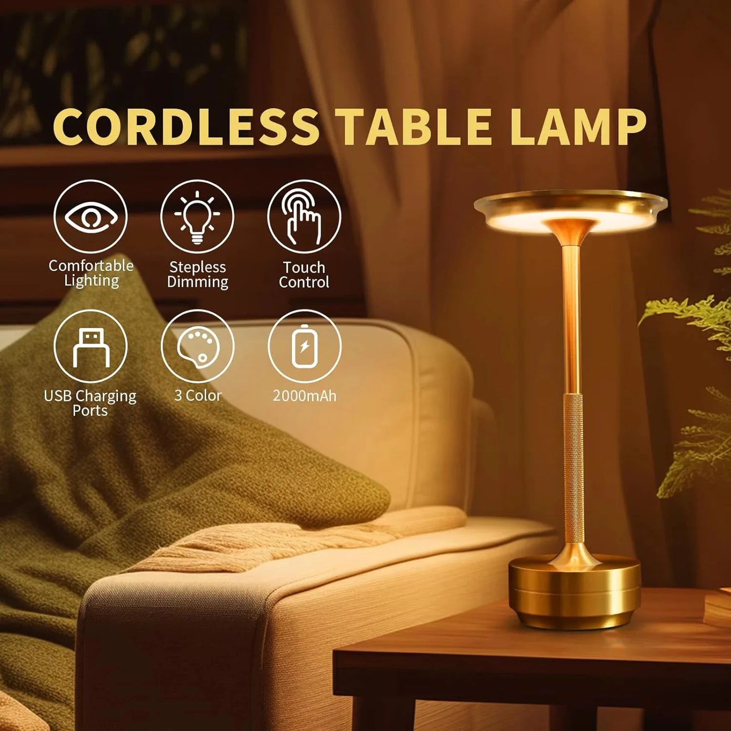 HPH LED Desk Lamp USB Touch Dimming Metal Night Light For Coffee Bar