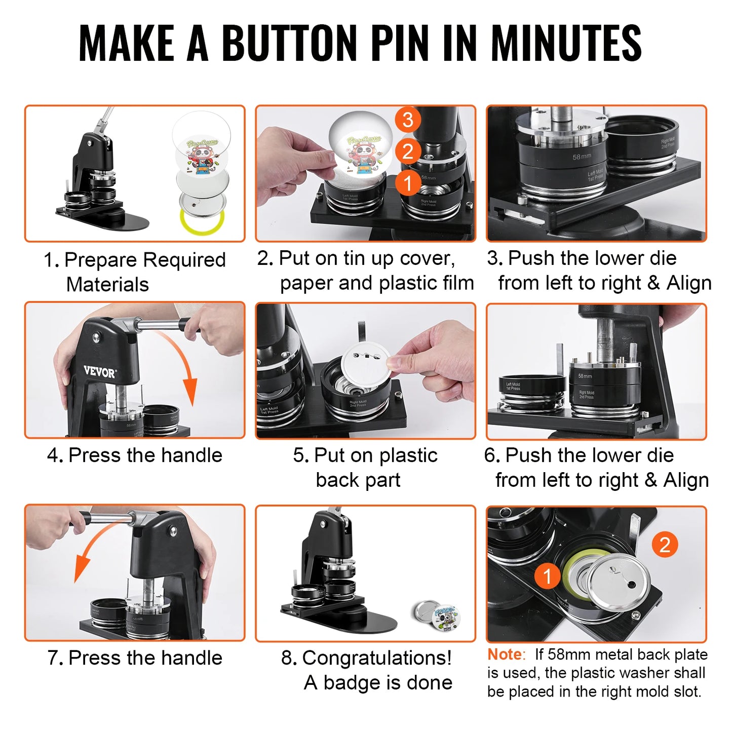 SucceBuy 25+58MM/32+58MM Badge Maker Machine DIY Button Pin with 500Pcs Free Parts Press Kit Circle Manufacture Button Tool