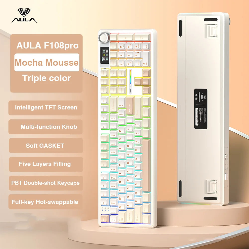 AULA F108 Pro Wireless Bluetooth Macro Gaming Keyboard With TFT Display