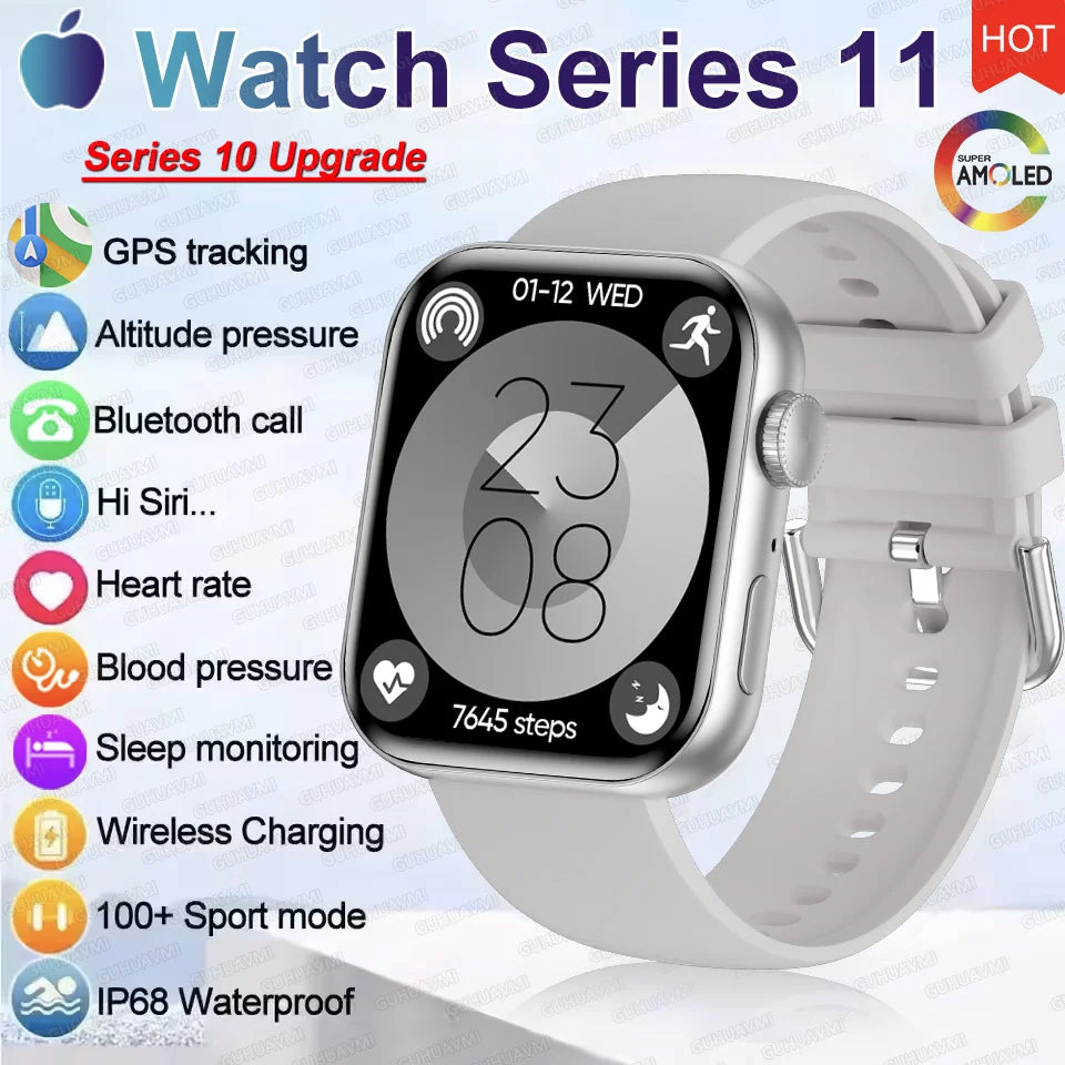 2026 New Original Watch Series 11 Women Smart Watch Bluetooth Call NFC IP68 Waterproof HD AMOLED Screen GPS Track Men Smartwatch