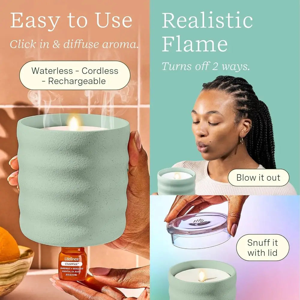 Aromatherapy Essential Oil Diffuser with 2 Wick Essential Oil Blends - Cordless & Water Diffuser or Home - Scented Electric Cand