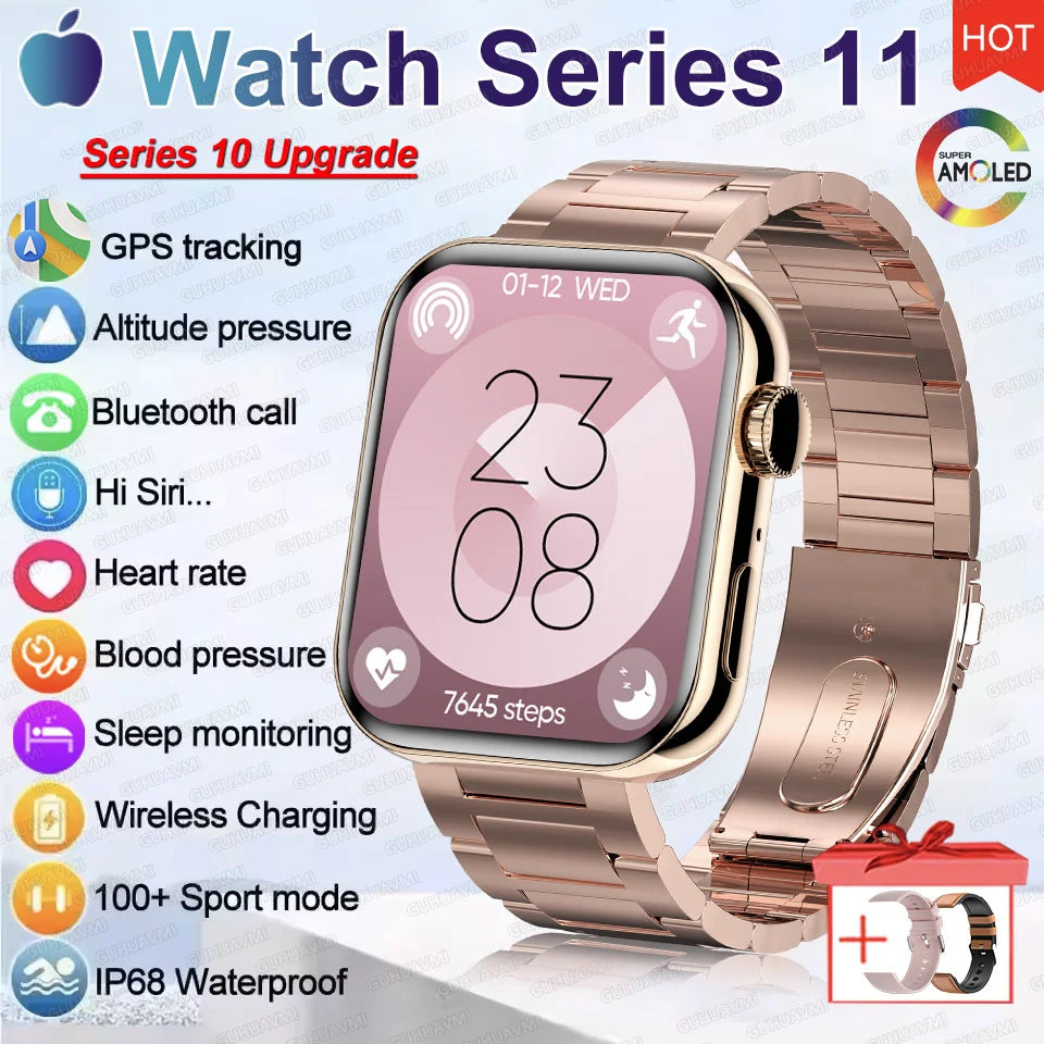 2026 New Original Watch Series 11 Women Smart Watch Bluetooth Call NFC IP68 Waterproof HD AMOLED Screen GPS Track Men Smartwatch