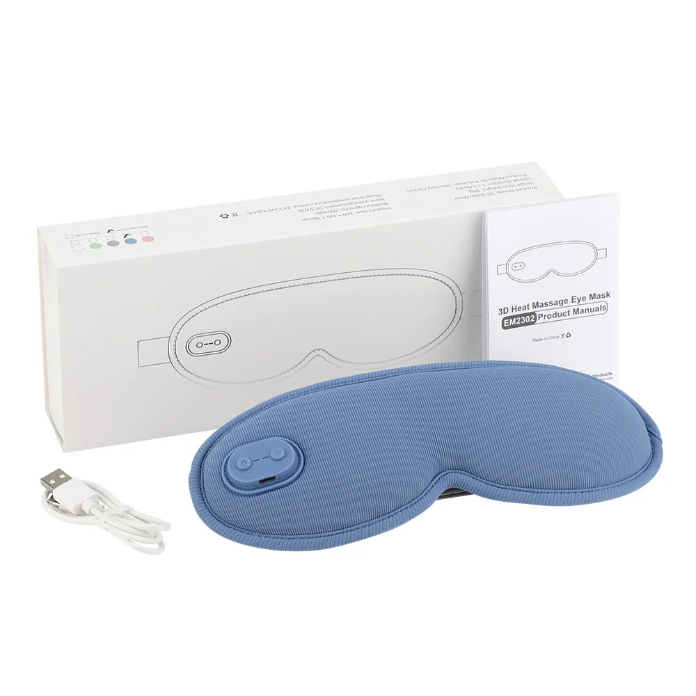 3D Heated Eye Massager Mask with 5 Modes & 3 Speed Levels, Rechargeable Sleep Aid Light Blocking Eye Cover
