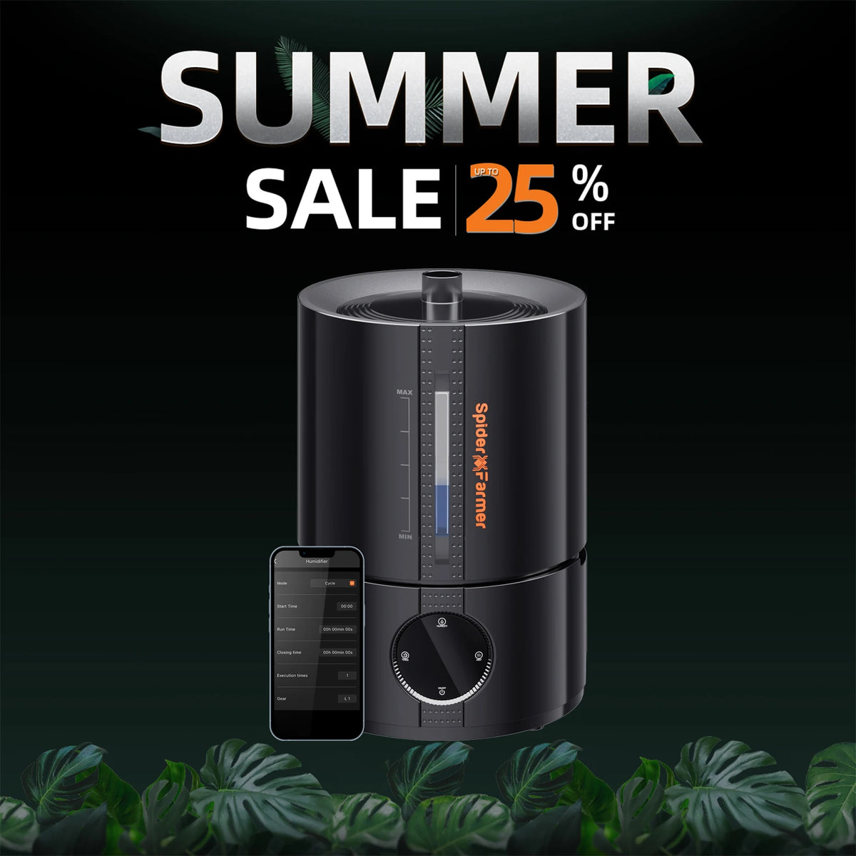 Spider Farmer Ultrasonic Cool Mist Air Humidifier With Digital Display