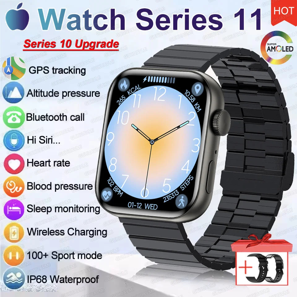 2026 New Original Watch Series 11 Women Smart Watch Bluetooth Call NFC IP68 Waterproof HD AMOLED Screen GPS Track Men Smartwatch
