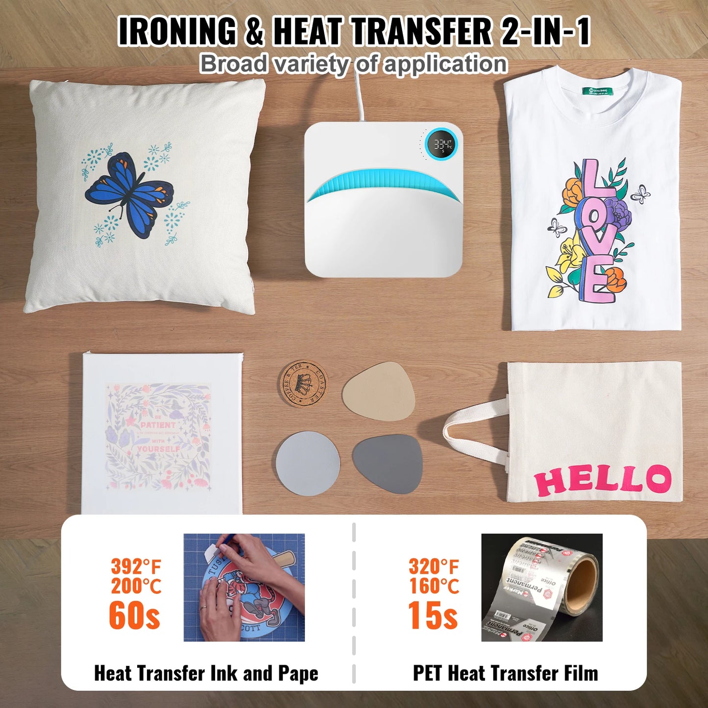 SucceBuy 9x9/12x10 in Portable Heat Press Machine DIY Shirt Printing Multifunctional Sublimation Transfer HTV Vinyl T-shirt Bag