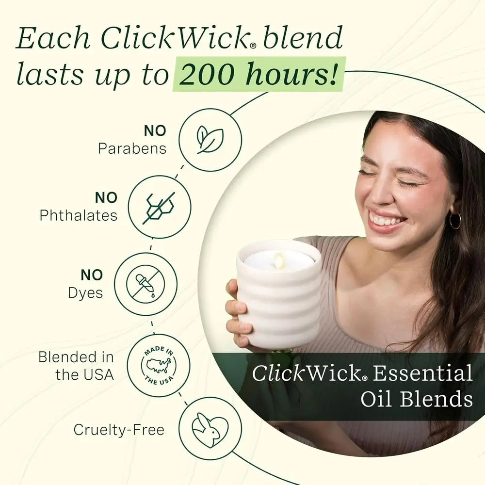 Aromatherapy Essential Oil Diffuser with 2 Wick Essential Oil Blends - Cordless & Water Diffuser or Home - Scented Electric Cand
